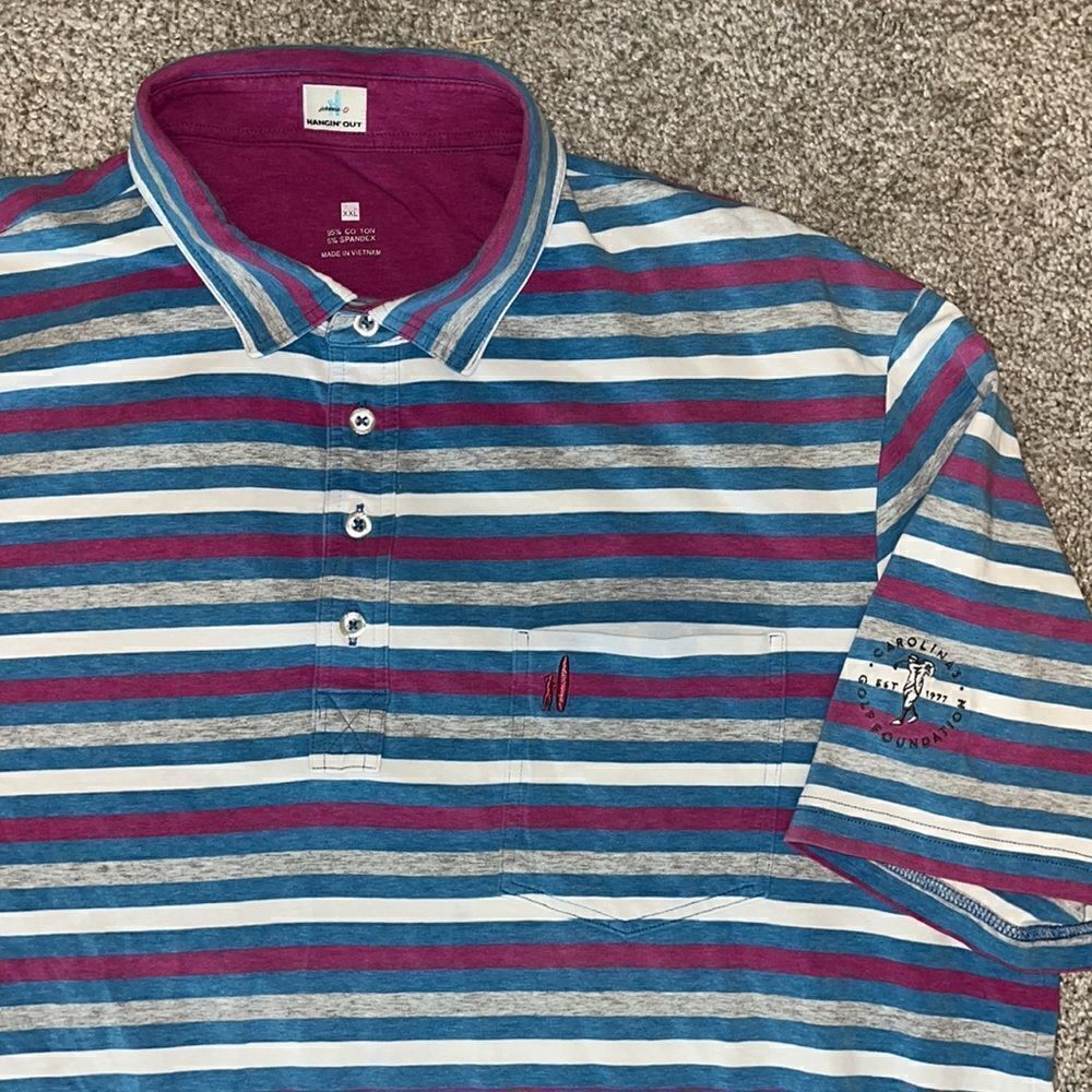 Purple Teal White Johnnie O Carolina’s Golf Foundation Golf Pocket Polo Shirt